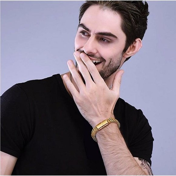 18K Gold Mens Franco Chain Link Bracelet Retro Style Guys 18 Karat K Jewelry NEW - Picture 2 of 11